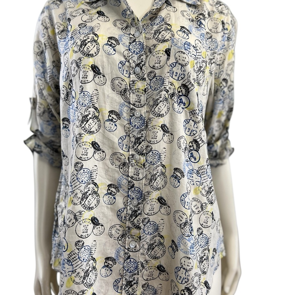 Printed Button-Up Blouse Ann Taylor